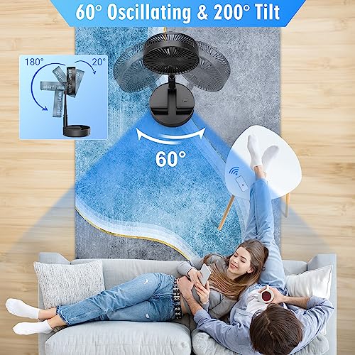 LIPETY Portable Foldable Oscillating Small Fan, 8" 7200mAh Rechargeable Battery USB C Desk Fan with Remote Control, Mini Quiet Stand Fan for Home Bedroom Travel Camp