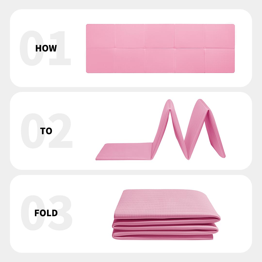 Good Night Folding Yoga Mat Non-slip Portable Fitness Mat Foldable Lightweight Gymnastics Mat Pilates Sport Travel Yoga Mat 183 x 61 x 0.6 cm (Pink)