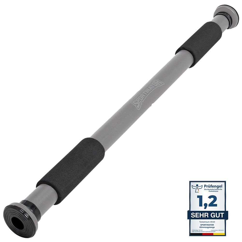 SPORTINATOR® Doorway Pull-Up Bar for your home gym. Length 60-102 cm, compact, secure & easy to install without drilling, supports up to 150 kg (gray)