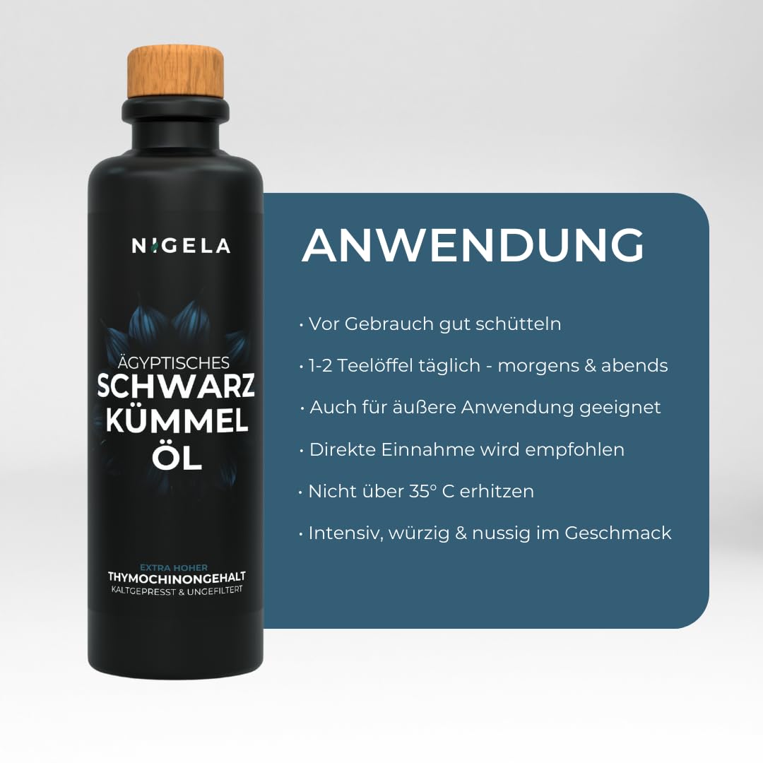 Nigela BIO black cumin oil unfiltered - Egyptian black cumin oil with high thymoquinone content - Made in Bavaria - Certified & laboratory tested Black Seed Oil - 200ml