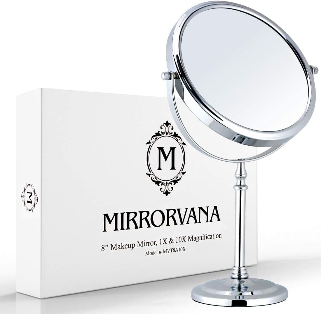 Mirrorvana cosmetic mirror with 10x magnification, double-sided tabletop mirror 360° swivel, makeup mirror 10x and 1x for bathroom, standing mirror 20 cm