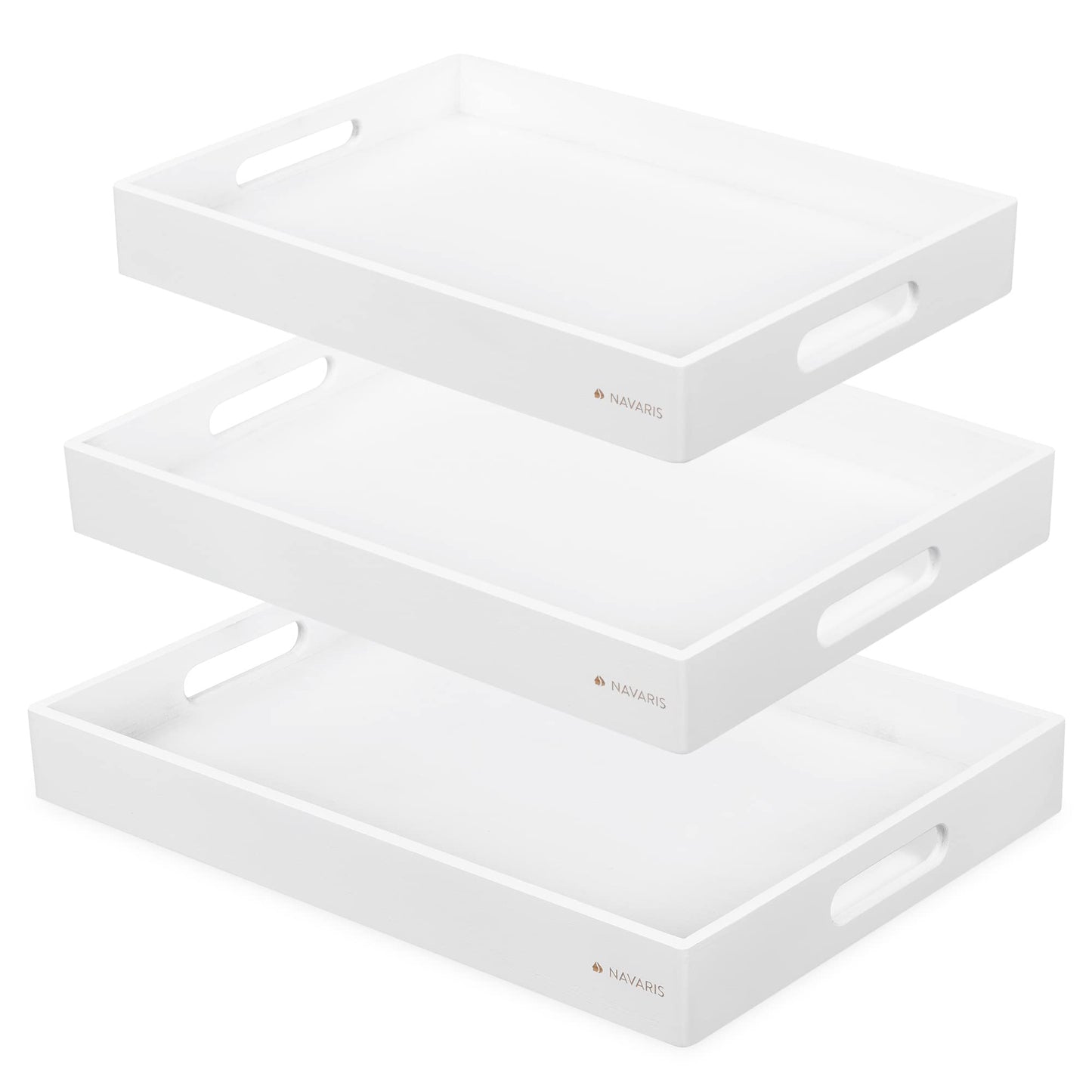 Navaris Bamboo Serving Tray - Set of 3 stacking serving trays in rectangular shape for snacks, appetizers, coffee, and drinks.