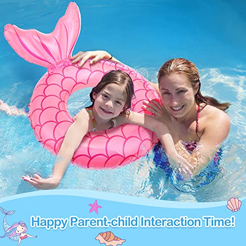 MoKo Inflatable Swim Ring, 2 pieces Mermaid Swimming Rings Water Play Ring 70 cm Large Pool Float Toy Water Toy for Adult & Kids, Rose Gold+Blue
