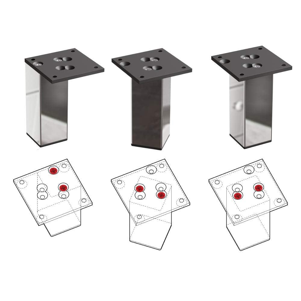 Exclusive Sossai furniture legs E4MF, set of 4, height: 60 mm, chrome, made of aluminum 45 x 45 mm square profile, legs for chest of drawers, cabinet, showcase, bathroom cabinet