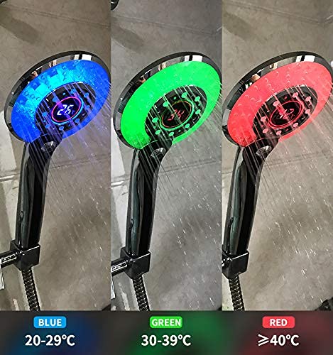 LED shower head, 3 colors color changing temperature control, digital LCD display, handheld shower with digital temperature display, water-saving shower head multifunctional for shower tub