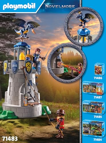 PLAYMOBIL Novelmore 71483 Knight's Tower with Blacksmith and Dragon, exciting battle between the Novelmore Knights and Burnham Raiders, detailed toy for kids aged 4 and up.
