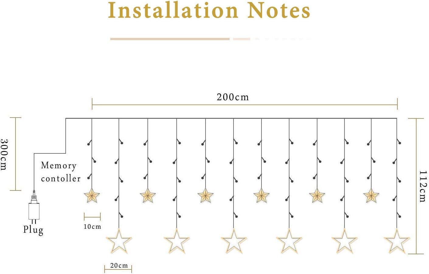 Avoalre curtain lights with 12 stars, 2 meters long, 138 LED star curtain lights can be expanded (up to 21 sets), star curtain lights for windows Christmas decoration, 8 modes warm white string lights.