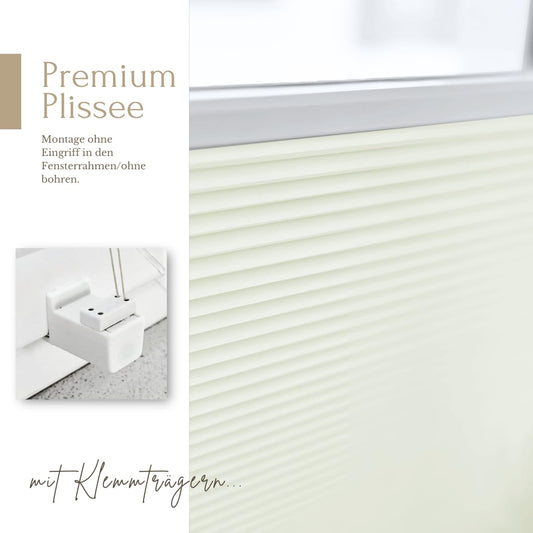 Home-Vision® Premium Double Pleated Honeycomb Pleated Shade without Drilling with Clamp Fix (White-Cream, W75cm x H120cm) Modern Clamp Fix Pleated Shade with Heat and Sun Protection for Windows Thermo.