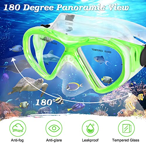 WOVOKA Kids Diving Goggles, Swimming Goggles for 4-12 Years, Diving Mask Snorkel Mask with Nose Cover 180° Panorama HD Anti-Fog Anti-Leak for Boys Girls Teenagers