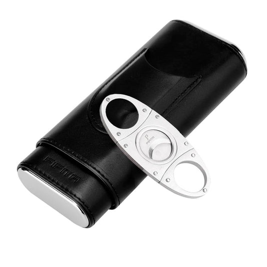 PIPITA Cigar Case Portable Travel 3 Tubes Elegant Cigar Humidor made of leather with high-end stainless steel cigar cutter Portable Gift Bag