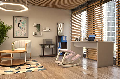 Varier Variable balans - The original kneeling chair, perfect for working at home - Fabric in apricot and wooden base in natural lacquered ash wood.