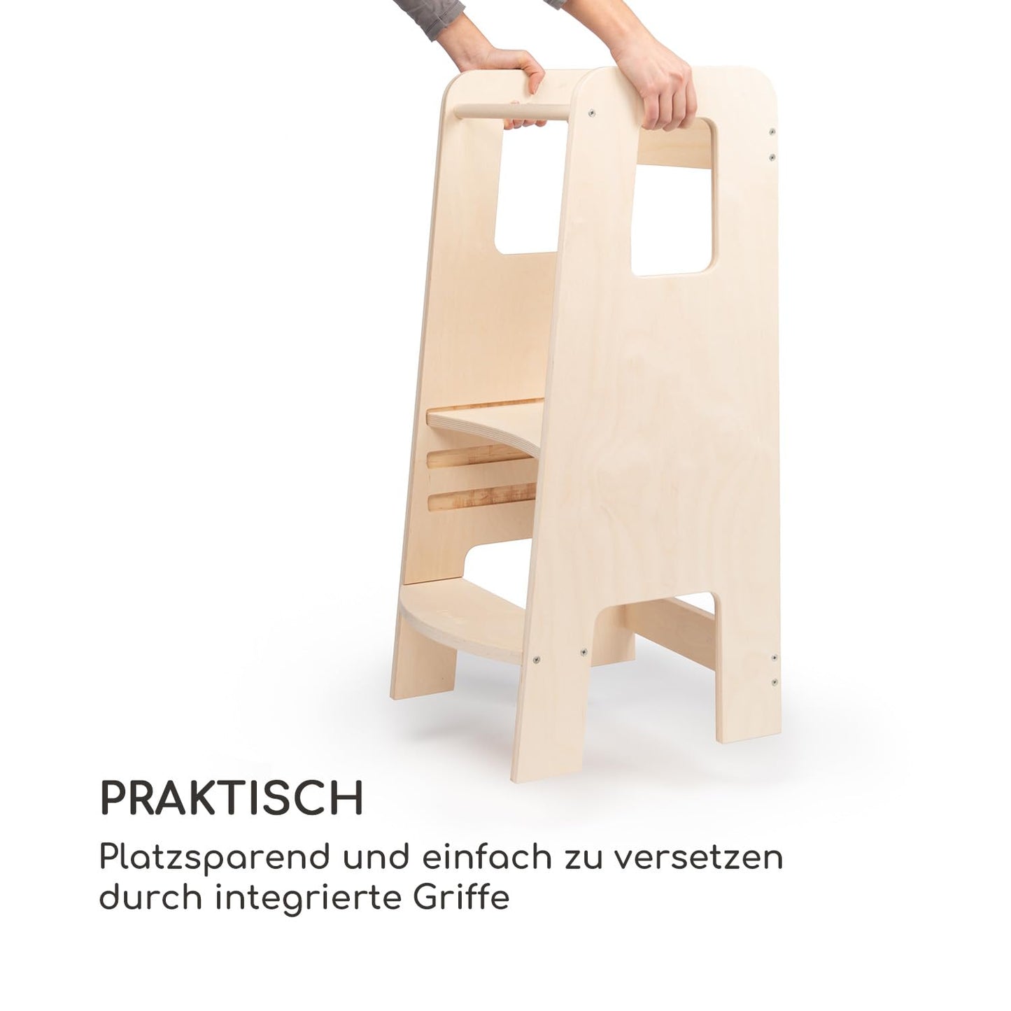 moblì® | Ully Natural Learning Tower | The first learning tower for children from 1 year old made of natural wood | Montessori learning tower with adjustable shelves | Built in Italy according to Montessori principles.