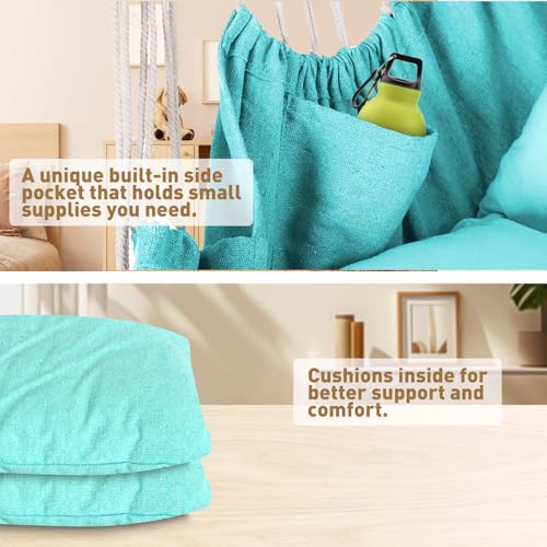 Chihee Hanging Chair Swing 2 Pillows Included, Durable Spreader Bar Cotton Fabric Hanging Chair Side Pocket Large Tassel Chair Set Footrest Support Leg Foot Comfortable