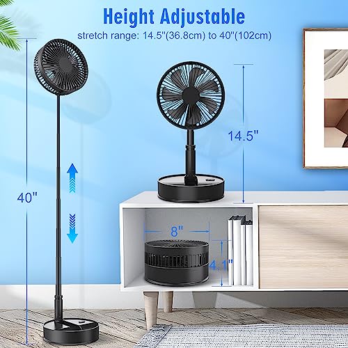 LIPETY Portable Foldable Oscillating Small Fan, 8" 7200mAh Rechargeable Battery USB C Desk Fan with Remote Control, Mini Quiet Stand Fan for Home Bedroom Travel Camp