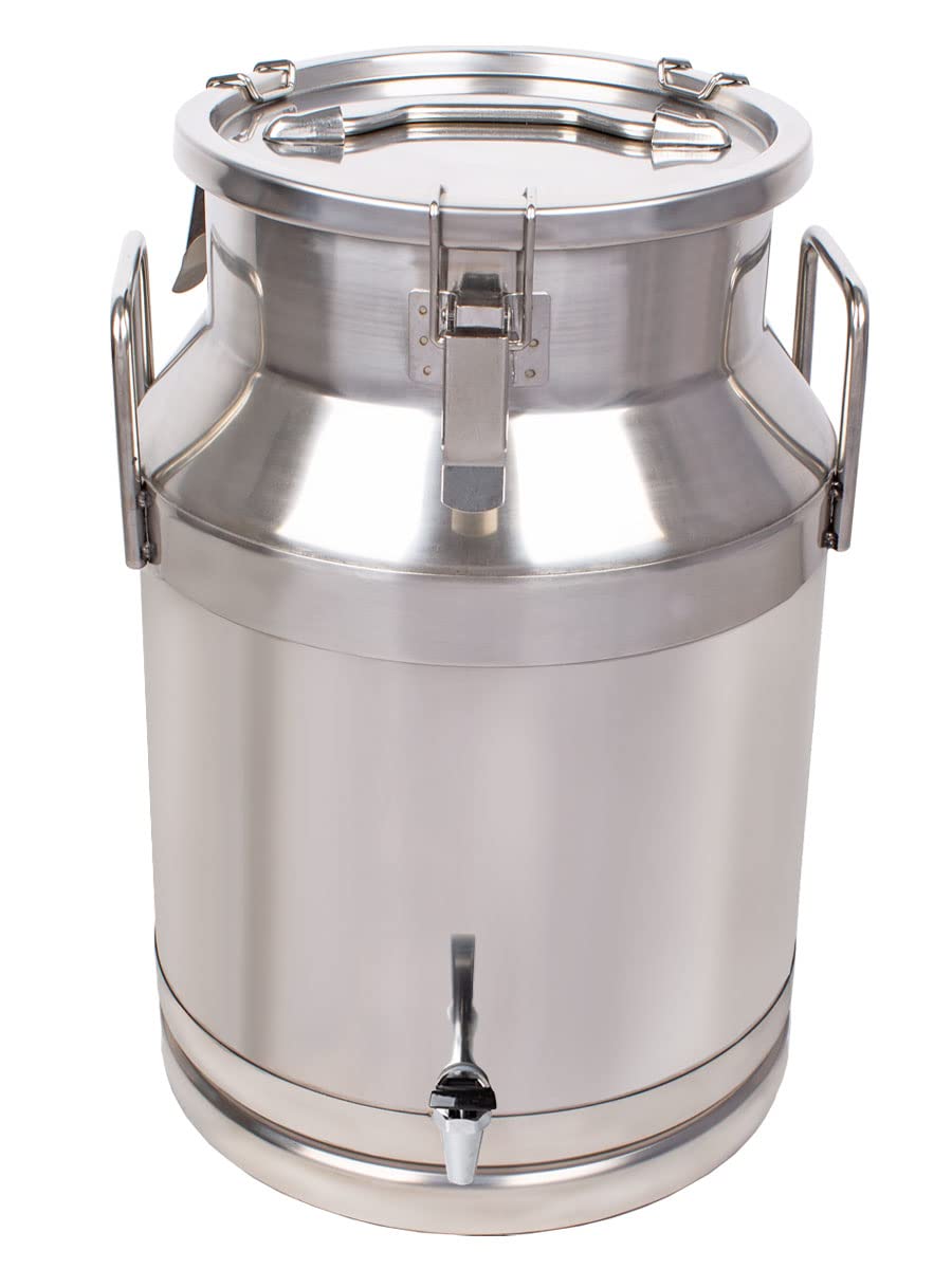 Beeketal 'BMK-30A' 30 liter stainless steel milk can transport container with drain tap, leak-proof lid with seal and clamping closure - dairy milk can for transport or storage.