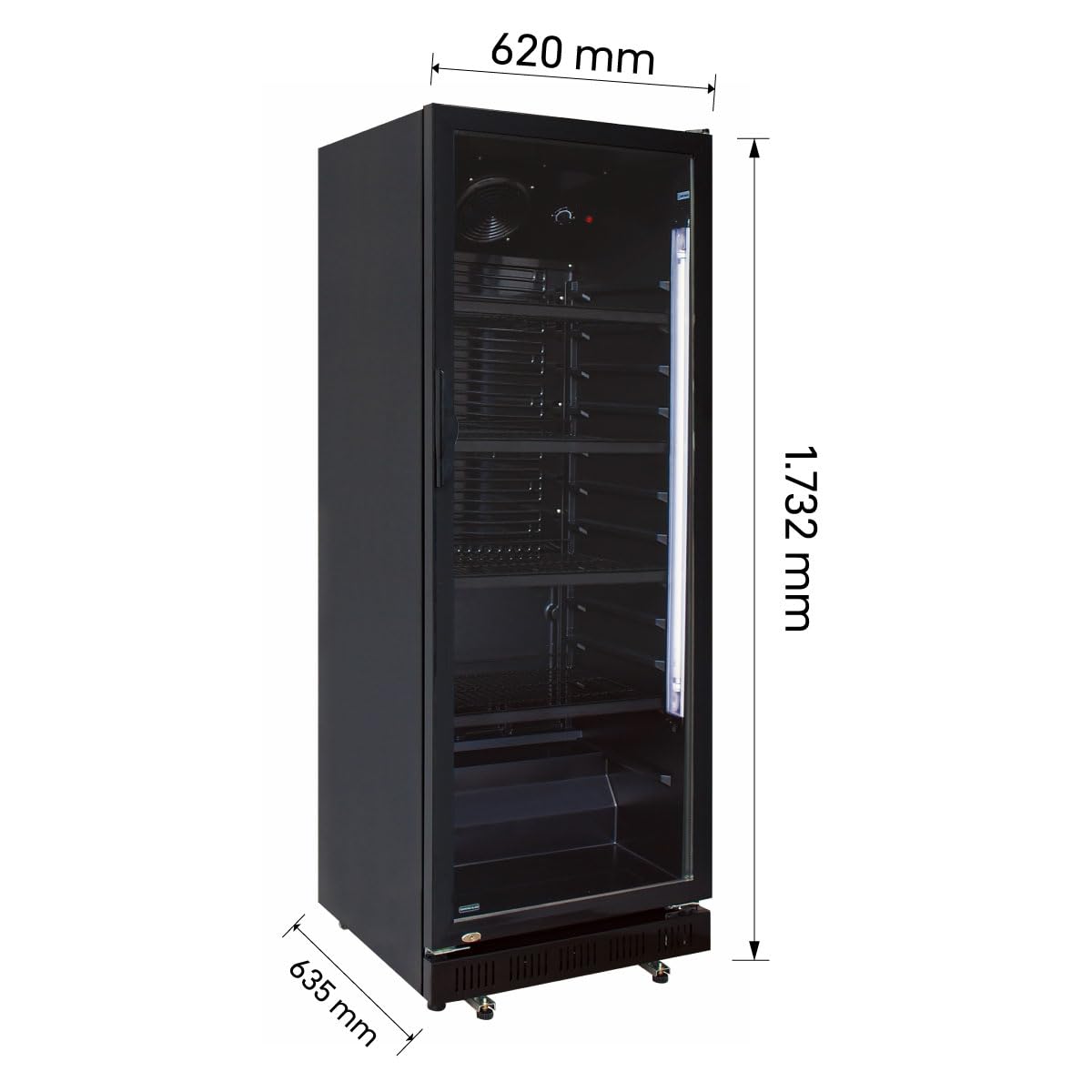 Beverage cooler bottle cooler black 360L with glass door lockable LED lighting 0° to +10°C 5 adjustable shelves