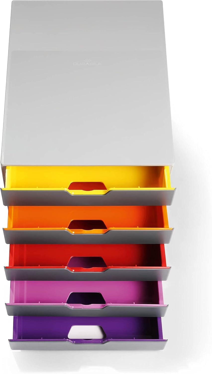 Durable A4 Drawer Box (Varicolor) Storage Box with 5 compartments, includes labels for labeling, colorful, 760527