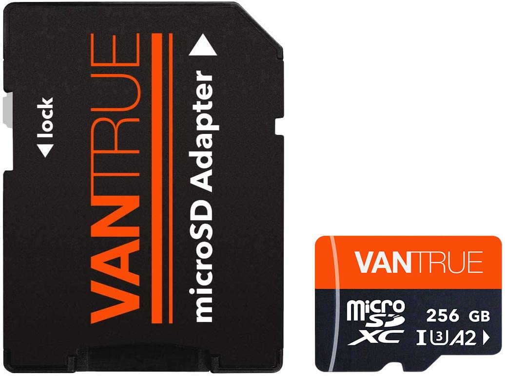 VANTRUE 256GB microSD card, UHS-I U3 4K, with adapter, compatible with dashcams, smartphones, tablets, action cameras, and surveillance cameras (256G)