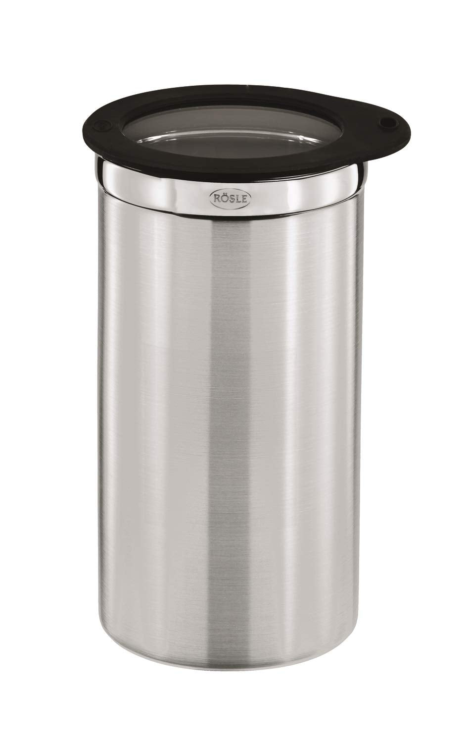 RÖSLE Coffee canister with freshness lid, High-quality canister for storing 500g of coffee or other food items, Stainless steel 18/10, dishwasher safe, 10 cm, Black.