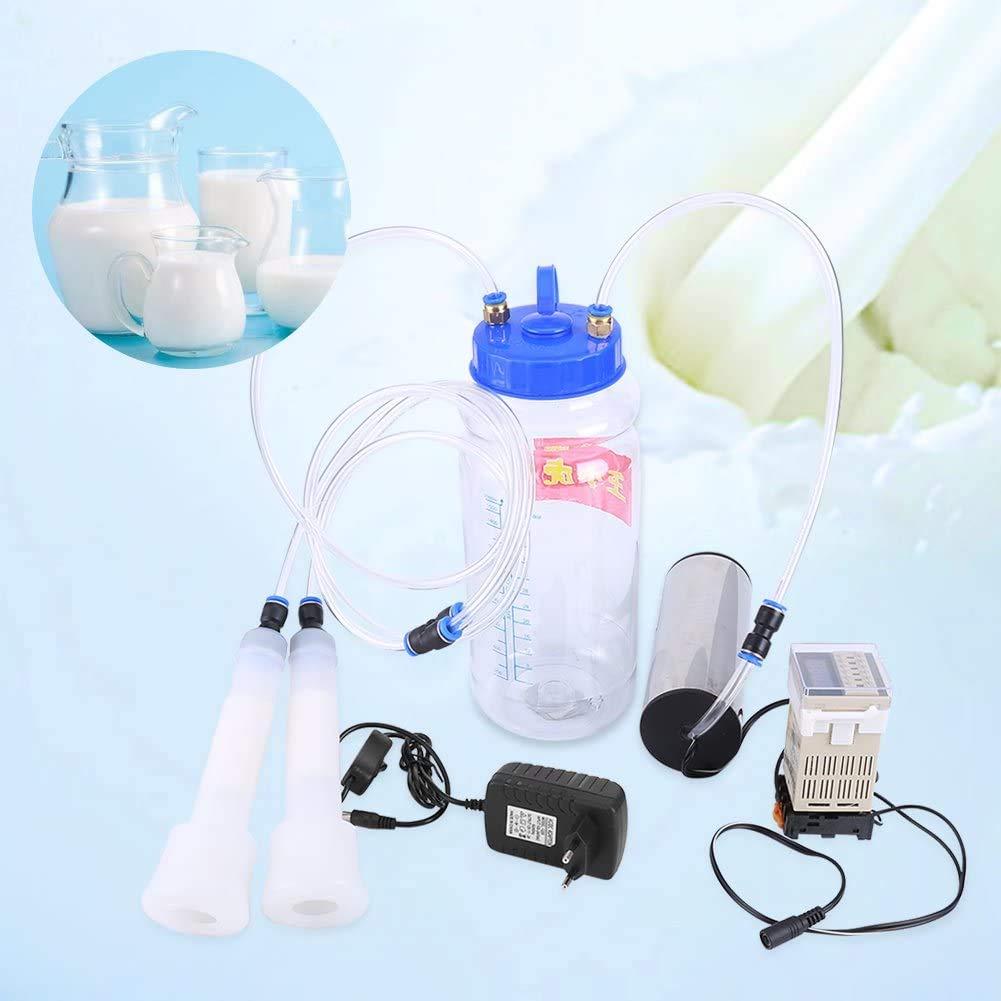2L Milking Machine Electric Goat Milking Machine Strong Dual Motor Vacuum Pump Milking Machine with Cleaning Brush and Pulse Controller for Cow or Goat EU