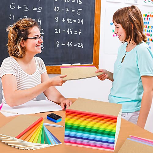 feela Notebooks with kraft paper cover, lined, blank, travel journal, rainbow spine, for students, business, 60 pages, 21.1 x 14 cm, A5, 16 colors, 48 pieces