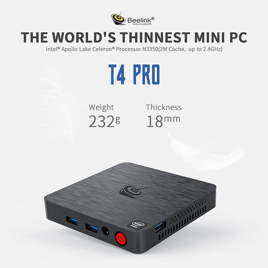 Beelink T4 Pro Mini PC, Mini Desktop Computer 4GB DDR3 64GB eMMC Support 4K HD/BT 4.0/Dual HDMI/2.4G + 5G Dual WiFi.