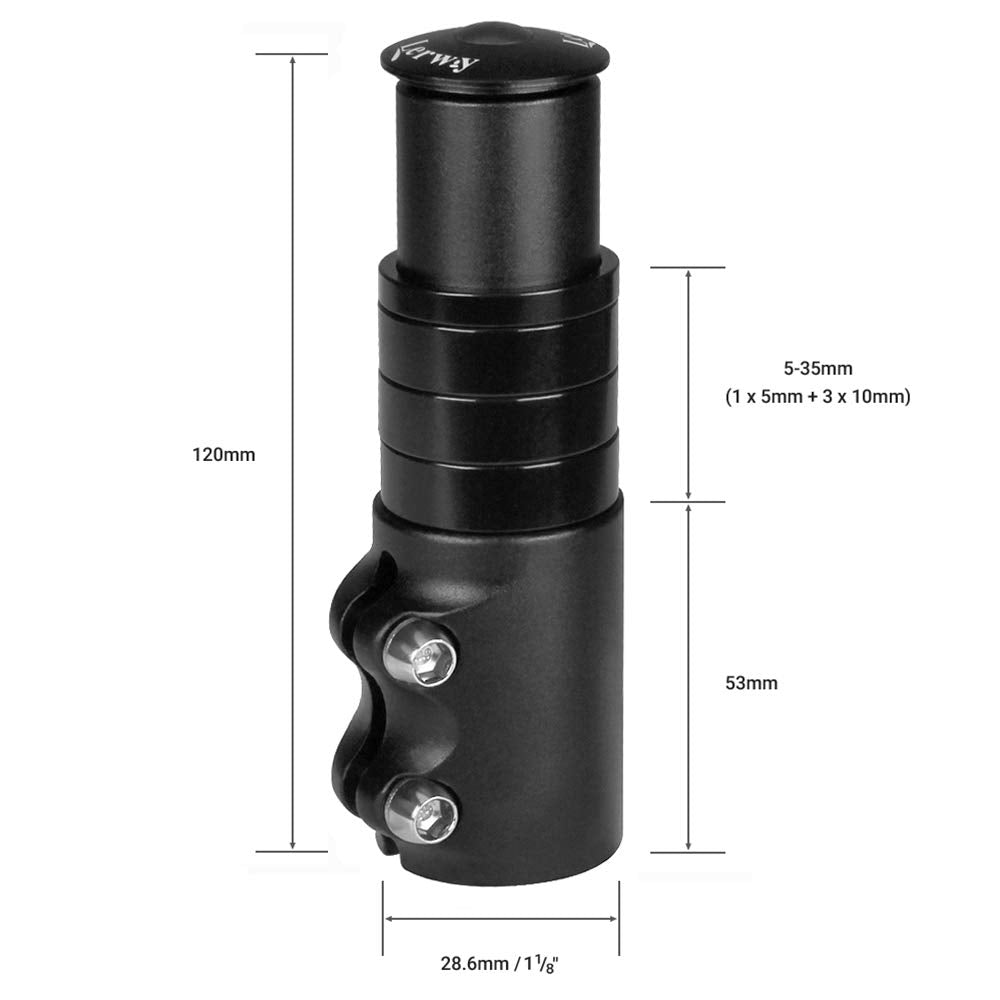 LERWAY Bicycle Stem Riser Handlebar Extension for Cycling MTB Mountain Bike Handlebar Alloy Aluminum 28.6mm 1 1/8" 120mm with Hex Key Black