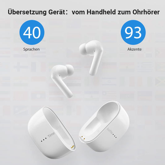 Timekettle M3 translator device, two-way translator headphones with app for 40 languages & 93 dialects. Online & offline language translation tool for expats while traveling. Compatible with iOS & Android.