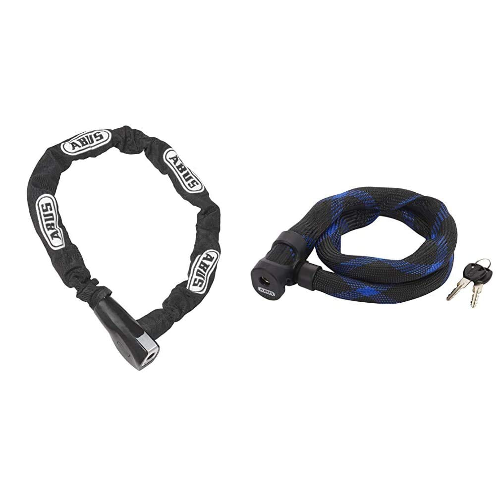 ABUS chain lock Steel-O-Chain 880/85 - Bike lock made of hardened steel - Security level 8 - 110 cm - 43307 - Black & armored cable lock Ivera Steel-O-Flex 7200/85, Black, 85 cm, 55137