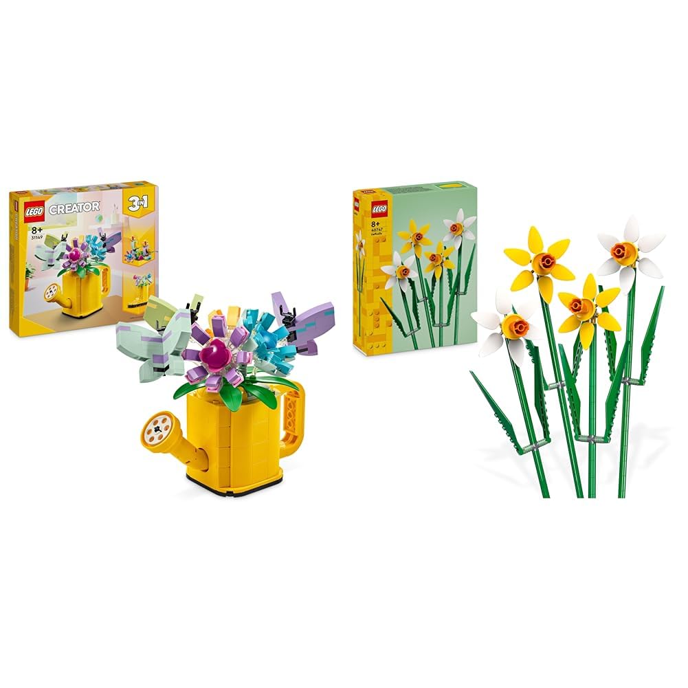 LEGO Creator 3in1 Watering Can with Flowers Set, Kids' Room Decor, Build a Watering Can & 40747 Creator Daffodils, Artificial Flower Set for Kids, Showcase this Bouquet.