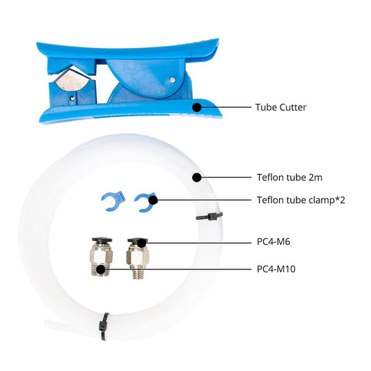 6 pieces of 4mm x 2m PTFE hose set, 1 1.75mm PTFE hose + 1 hose cutter + 2 PTFE Teflon tube clamps + 2 PC4-M6 PC4-M10 pneumatic connectors 3D Printer Accessories.