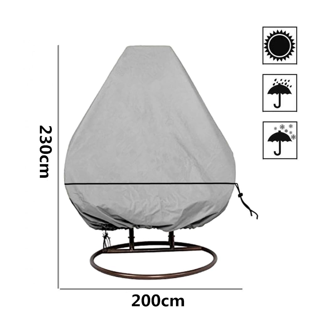 HONCENMAX Cover for Hanging Chair/Swinging Chair/Hanging Basket - Garden Rattan Wicker Hanging Chair Waterproof Furniture Cover - Oxford 210D Fabric Coated with PVC on the Inside, 230*200cm, Gray