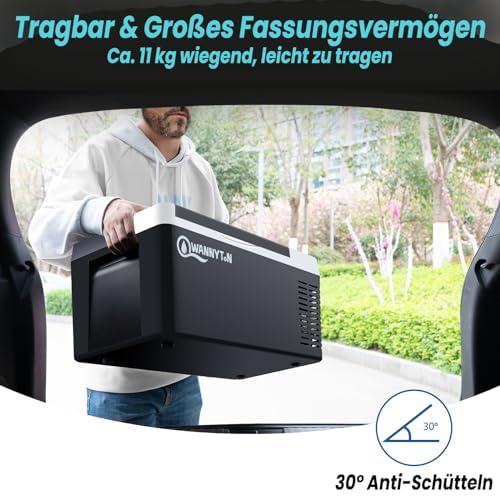WANNYTON Compressor Cooler 18 liters, electric cooler 12V 240V, camping fridge with memory function, with USB connection drink holders, portable freezer for car home