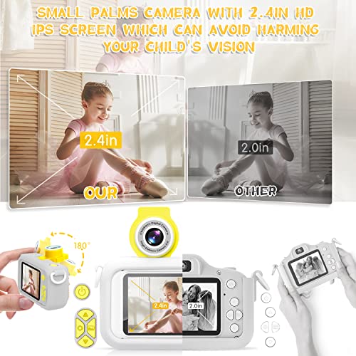 Kids Camera, ARNSSIEN 180° Flip Lens Camera for Kids, 2.4in IPS LCD Digital Camera with Silicone Case, Child Selfie Camera for 3-10 year-old Girls and Boys. Great Christmas or Birthday Gift Toddlers Toy.
