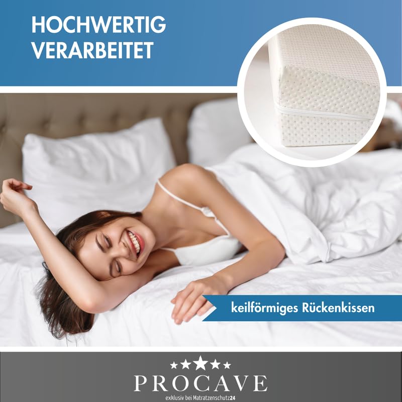 PROCAVE bed wedge with Silver Protect double cloth cover | Width: 140 cm x Depth: 45 cm x Height: 15/1 cm | Made in Germany | wedge-shaped foam pillow for beds and waterbeds