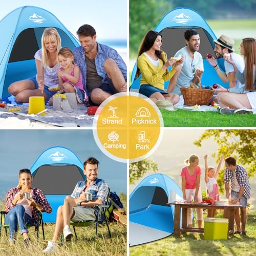 MAXDONE Pop Up Beach Tent, Automatic Beach Shelter for 2-3 people, Portable Extra Light, UV Protection, Beach Tent for Family Beach Garden Camping (Blue)