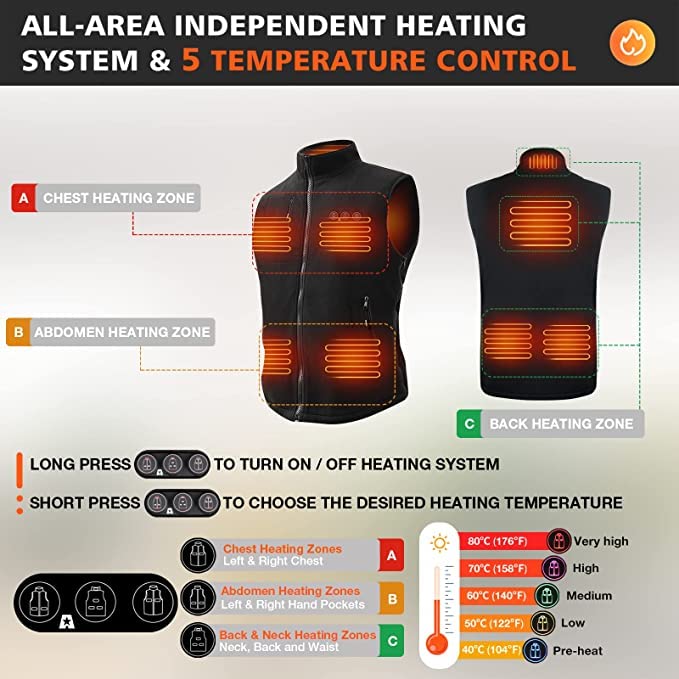 ARRIS Heated Vest for Men, Electric Fleece Heating Vest with 7.4V Battery for Outdoor Camping Hiking Hunting Skiing Adjustable Size