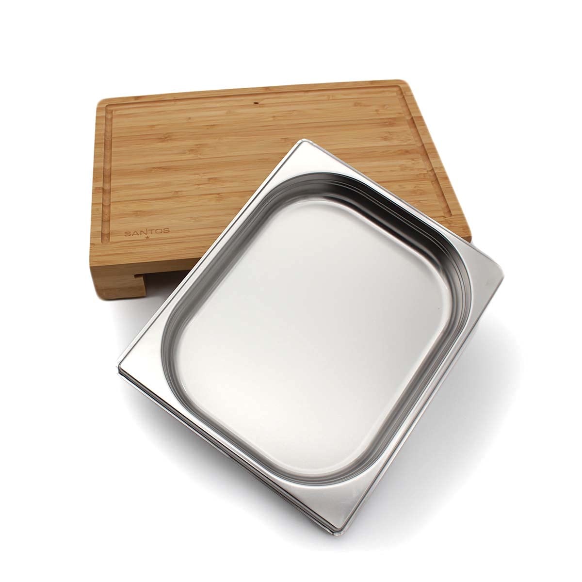 SANTOS Bamboo Cutting Board with Drip Tray - 42.5x7x29cm - Large Serving Tray - Wooden Board for Chopping & Serving - Kitchen Helper - Carving Board