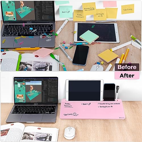 Varhomax Desk Organizer, Desktop Whiteboard Glass Pink With Storage Erasable, To Do List, Note Pad and Keyboard Stand for Home Office, Office and School Supplies