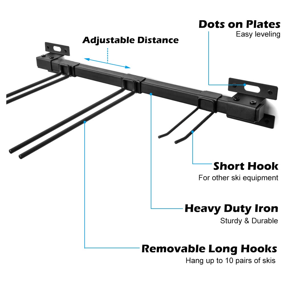 ANTOPY Ski Storage Rack Snowboard Stand Wall Mount Heavy Duty Metal Ski Wall Rack Holds up to 10 pairs, 200 pounds for Home and Garage Storage Organizer Hanger 3 Racks