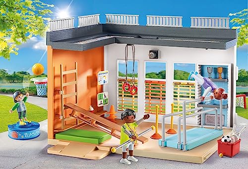 PLAYMOBIL City Life 71328 Extension Gym, gym extension with basketball hoop, slalom poles, soccer goal, tennis accessories, and more, toy for children aged 4 and up