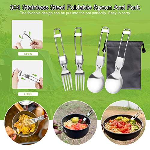 AUTOPkio Camping Cookware Set, 14-Piece Camping Pots Outdoor Cooking Pot with 0.8L Teapot 2 Cups Foldable Utensils Aluminum Picnic Pot for 2-3 People Hiking BBQ (Set with Cups)