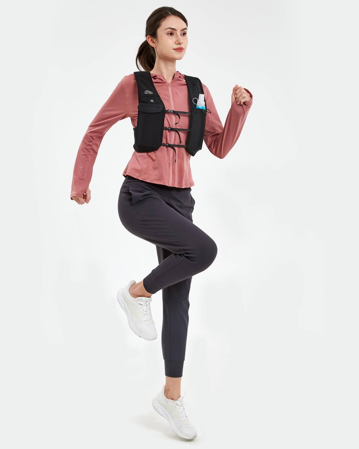 Zelvot running vest for men and women, European original patent, Adjustable chest straps, Hydration vest for running with 500ml water bottle, Reflective hydration pack with phone holder (Pink, XS/S)