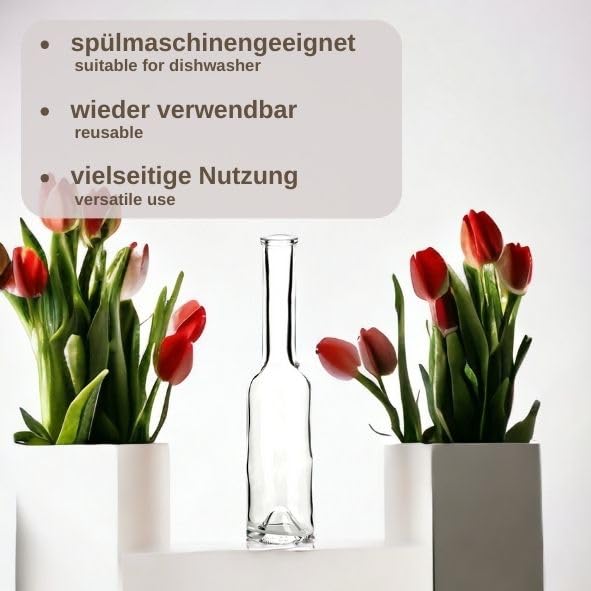 gouveo 30-piece set glass bottles 200 ml Symphony with cork (HGK) - Empty bottles for filling and gifting - Small 0.2 l liqueur bottle, schnapps bottle, oil bottle (SIF200HGK)