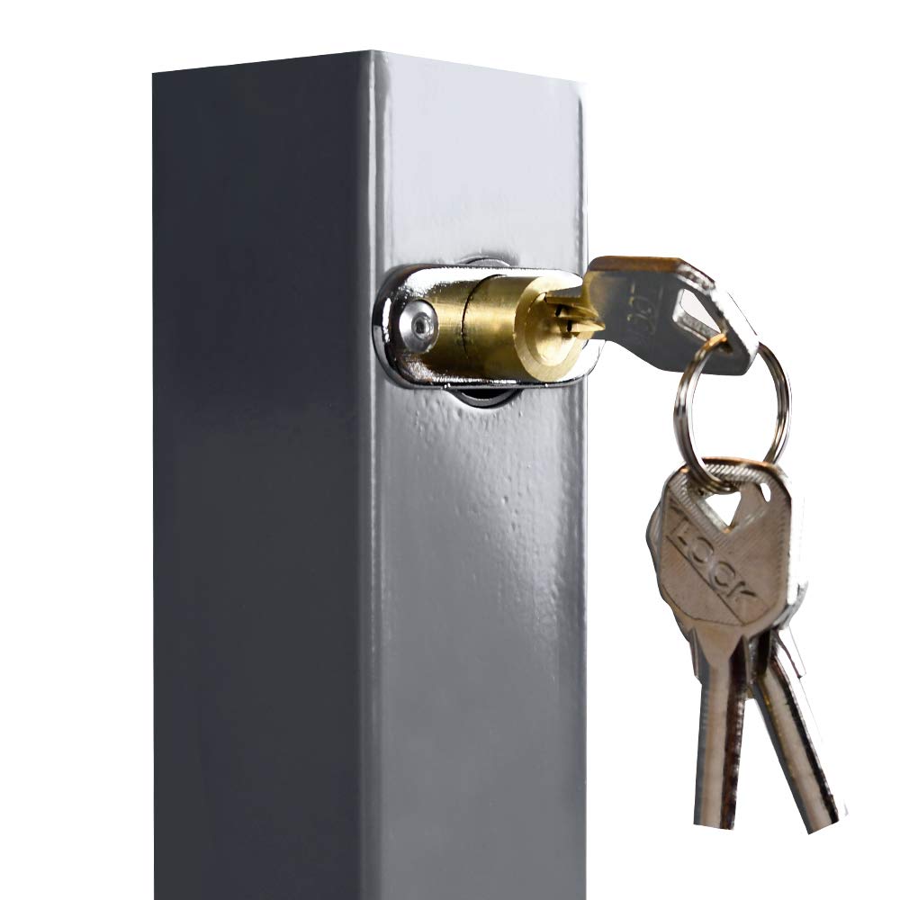 Jopassy 3* parking bollard barrier with 3 keys, steel foldable parking lock with reflective strips, sturdy base barrier post set.