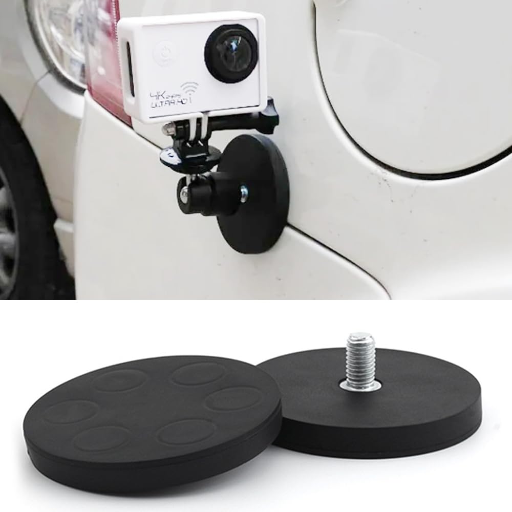 2 pieces Neodymium Magnets Rubber Coated, Ø 88mm Rubber Round Magnets, Flat Grip Magnet, Disc Pot Magnet with M8 External Thread, 55kgs Holding Capacity, for Light Strips, Rubber Round Magnets with Thread.