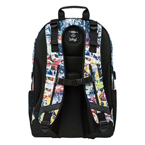 Baagl school backpack for boys girls teenagers - skateboard backpack - kids backpack with laptop compartment and chest strap for school (Batman Comics)