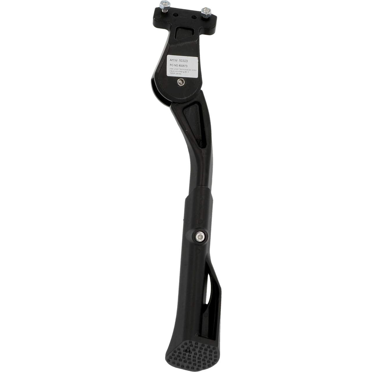 FISCHER Bicycle Rear Kickstand adjustable in height | Bicycle stand with nonslip rubber foot | for bikes between 24 and 29" & Mini bike bell, black, One Size