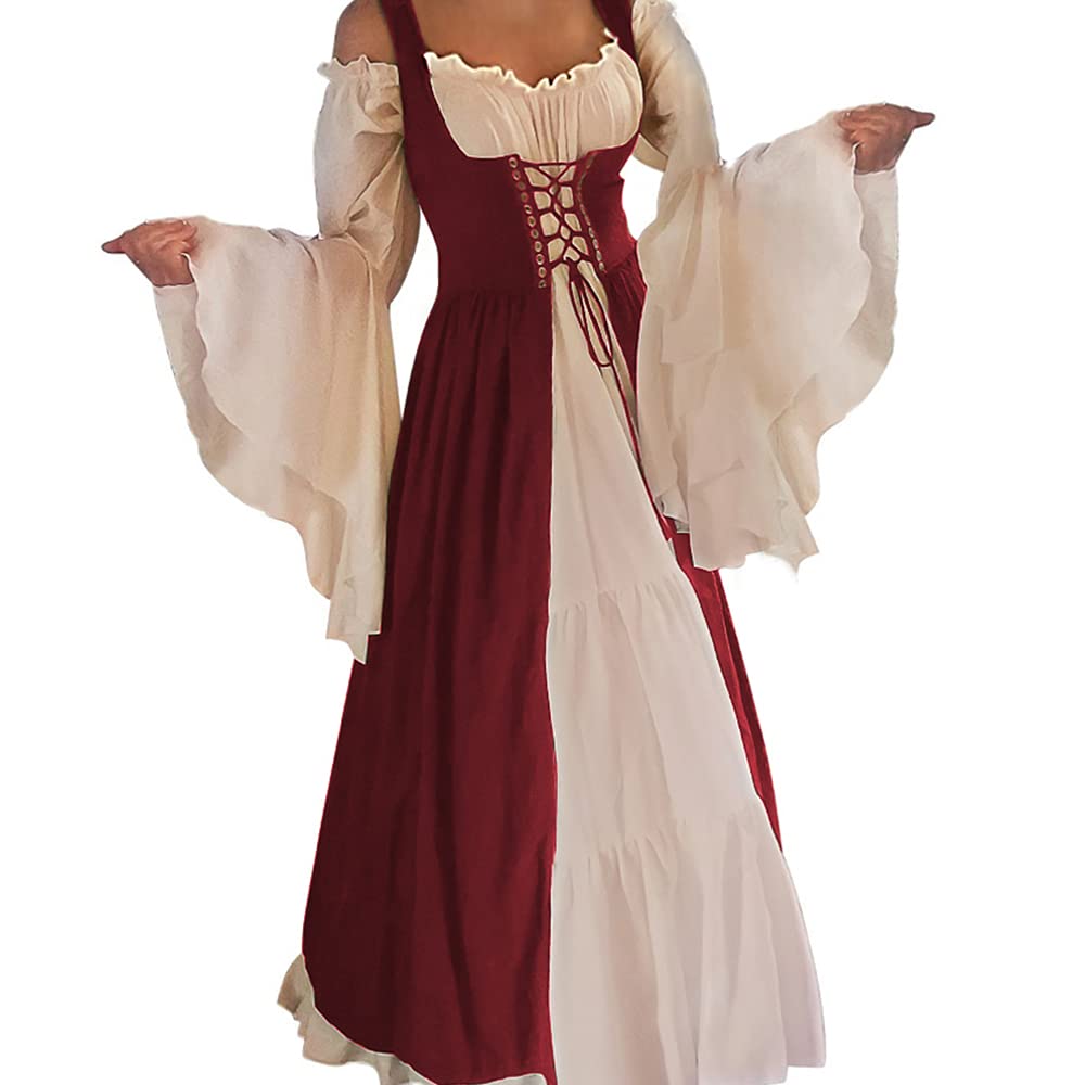 Aibaowedding Renaissance dress women medieval dress medieval costumes women (burgundy, L/XL)