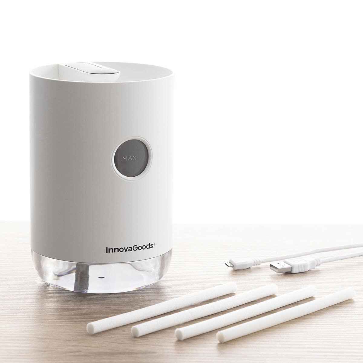 InnovaGoods® Vaupure ultrasonic humidifier quickly and easily humidifies the air, rechargeable and elegantly designed, ideal for home and work.